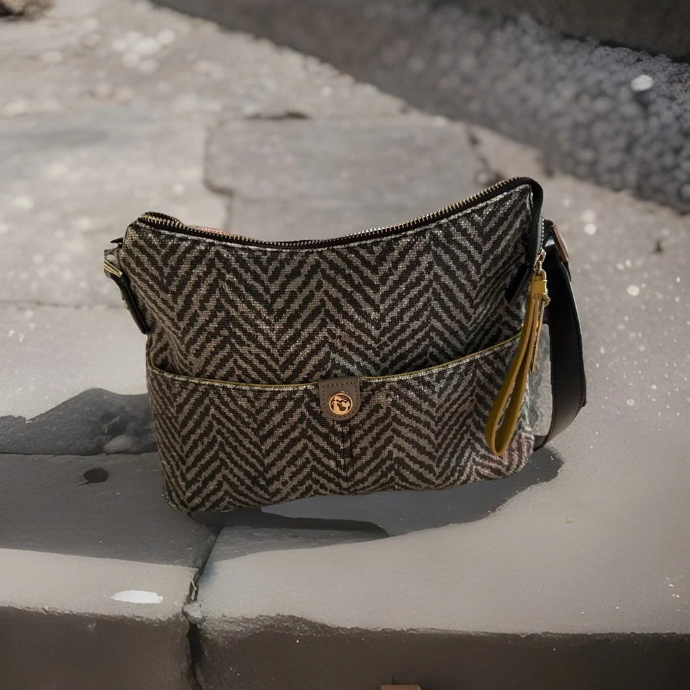 Spartina 449 Purse - Women's Shoulder Bag - Black/gray -‎ Linen And Leather B8